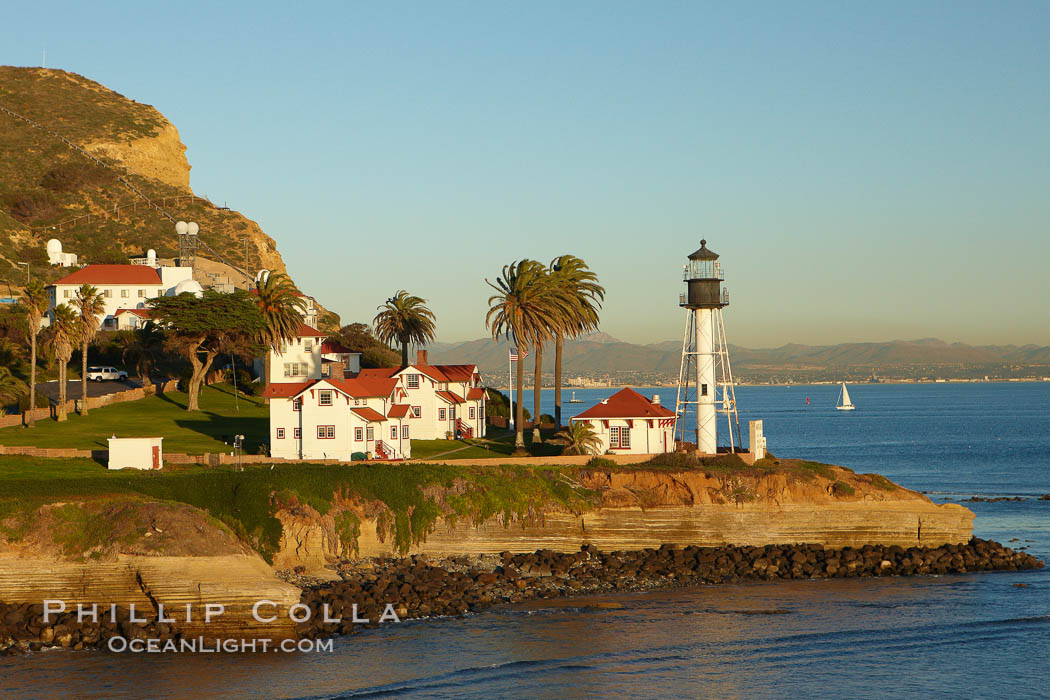 New Point Loma Lighthouse, situated on the tip of Point Loma Peninsula, marks the entrance to San Diego Bay.  The lighthouse rises 70' and was built in 1891 to replace the "old"  Point Loma Lighthouse which was often shrouded in fog. California, USA, natural history stock photograph, photo id 22347