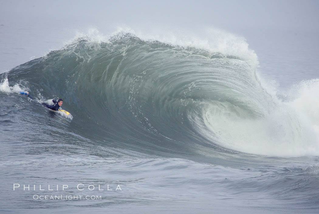 Lip throws out, boogie board guy about to take off at the The Wedge. Actually at Cylinders. Newport Beach, California, USA, natural history stock photograph, photo id 14189