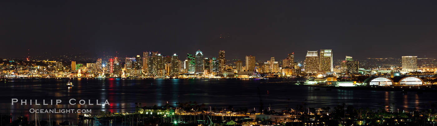 City lights of downtown San Diego surround the San Diego bay. California, USA, natural history stock photograph, photo id 26583