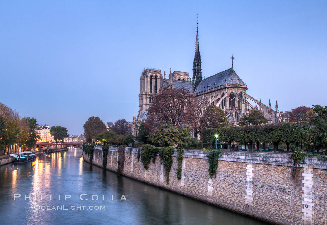 River Seine and Notre Dame Cathedral at Sunrise. Notre Dame de Paris ("Our Lady of Paris"), also known as Notre Dame Cathedral or simply Notre Dame, is a historic Roman Catholic Marian cathedral on the eastern half of the Ile de la Cite in the fourth arrondissement of Paris, France. Widely considered one of the finest examples of French Gothic architecture and among the largest and most well-known churches in the world ever built, Notre Dame is the cathedral of the Catholic Archdiocese of Paris