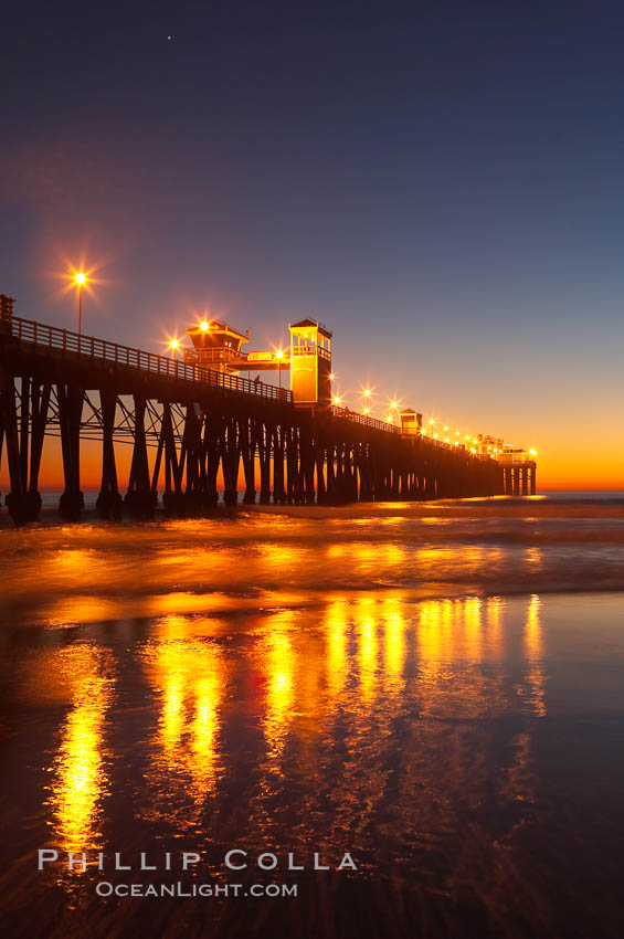 Oceanside Pier at dusk, sunset, night.  Oceanside. California, USA, natural history stock photograph, photo id 14642