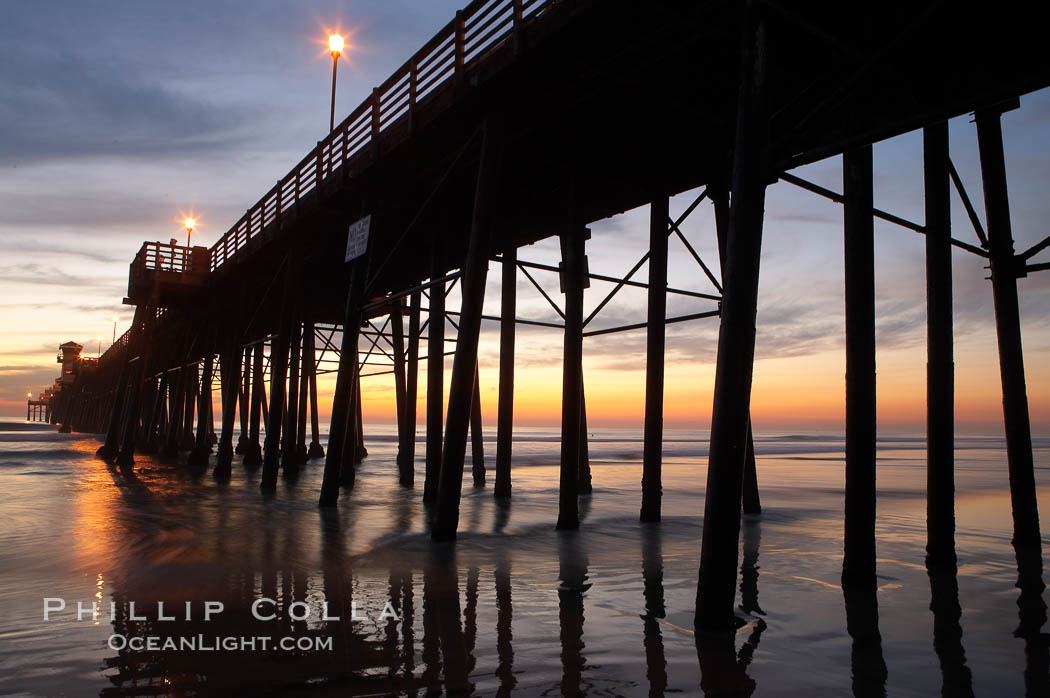 Oceanside Pier at dusk, sunset, night. California, USA, natural history stock photograph, photo id 14804