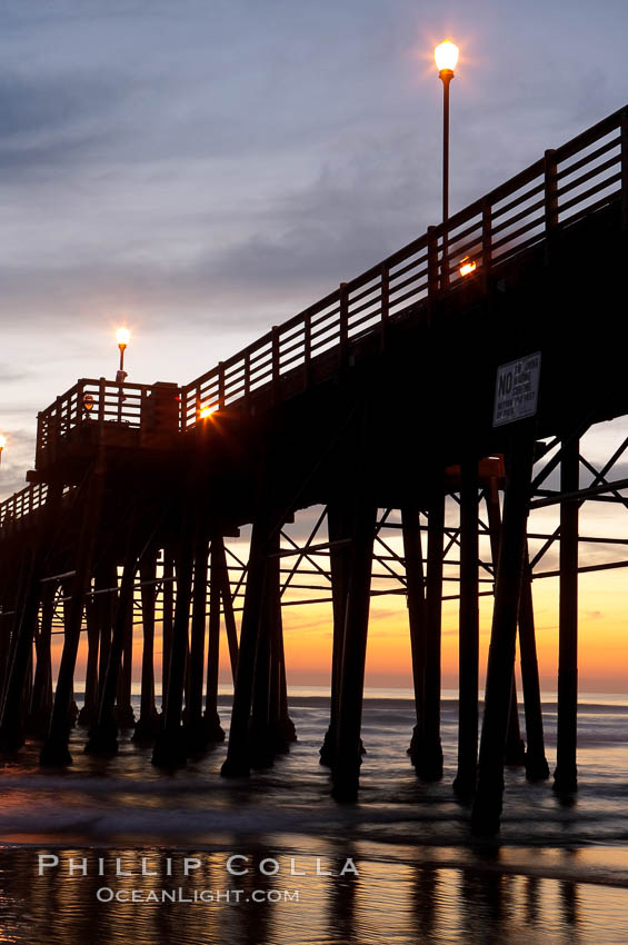 Oceanside Pier at dusk, sunset, night. California, USA, natural history stock photograph, photo id 14803