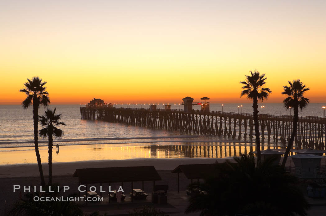 Oceanside Pier at dusk, sunset, night. Oceanside