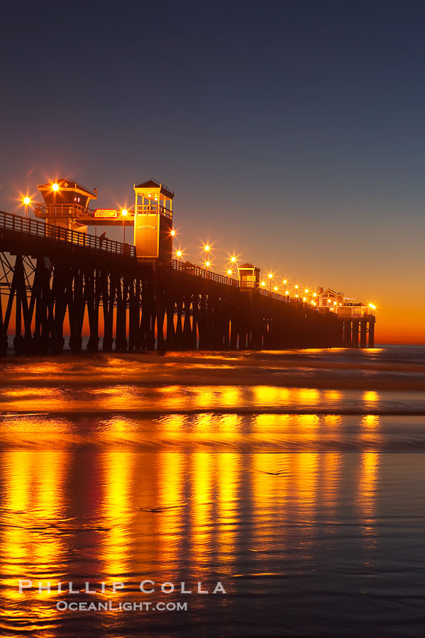 Oceanside Pier at dusk, sunset, night.  Oceanside., natural history stock photograph, photo id 14633