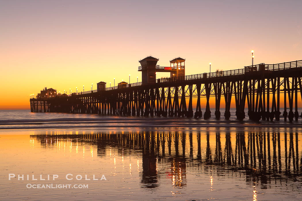 Oceanside Pier at dusk, sunset, night.  Oceanside., natural history stock photograph, photo id 14637