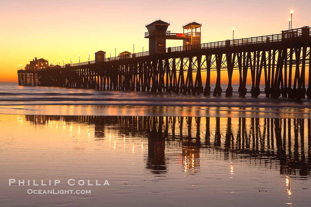 Oceanside Pier at dusk, sunset, night.  Oceanside., natural history stock photograph, photo id 14645
