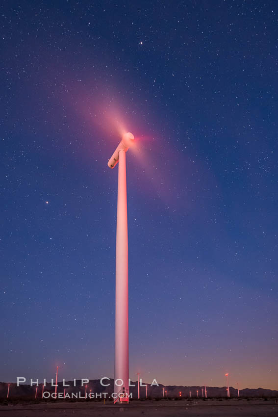 Ocotillo Express Wind Energy Projects, moving turbines lit by the rising sun, California, USA, natural history stock photograph, photo id 30241
