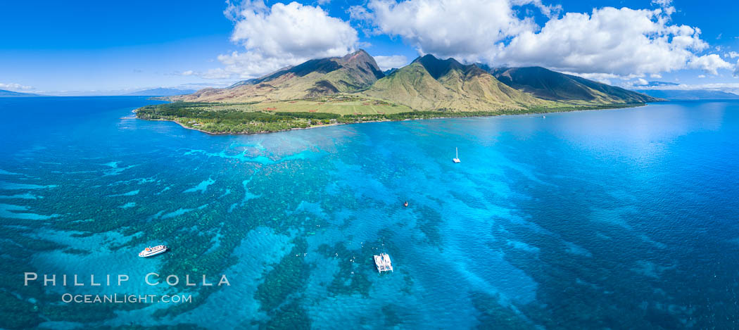 Olowalu reef and West Maui mountains, Maui, Hawaii, aerial photo. USA, natural history stock photograph, photo id 37979