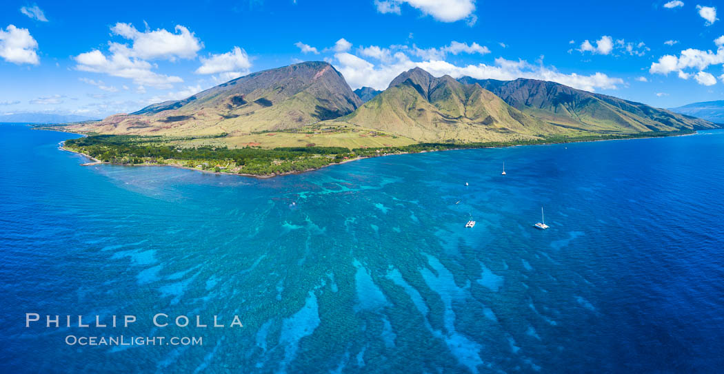 Olowalu reef and West Maui mountains, Maui, Hawaii, aerial photo. USA, natural history stock photograph, photo id 38163
