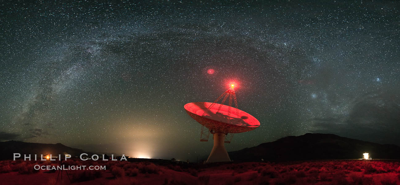 The OVRO 40 meter Telescope, part of the Owens Valley Radio Observatory located near Big Pine, California, USA. The telescope is used to conduct interferometric observations along with the other telescopes in the observatory, as a Very Long Baseline Interferometry (VLBI) station and as a single dish instrument. Its main focus today is on the monitoring of blazars., natural history stock photograph, photo id 28788