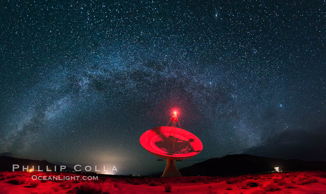 The OVRO 40 meter Telescope, part of the Owens Valley Radio Observatory located near Big Pine, California, USA. The telescope is used to conduct interferometric observations along with the other telescopes in the observatory, as a Very Long Baseline Interferometry (VLBI) station and as a single dish instrument. Its main focus today is on the monitoring of blazars., natural history stock photograph, photo id 28796