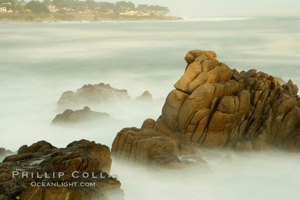 Waves breaking over rocks appear as a foggy mist in this time exposure.  Pacific Grove. Lovers Point, California, USA, natural history stock photograph, photo id 14915