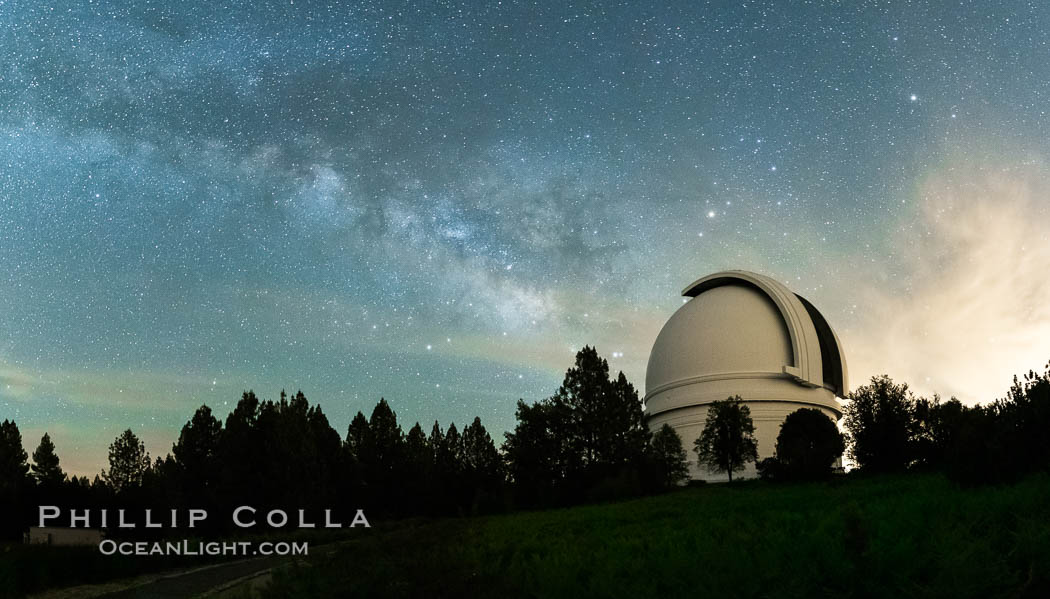 Palomar Observatory at Night under the Milky Way, Panoramic photograph, Palomar Mountain, California