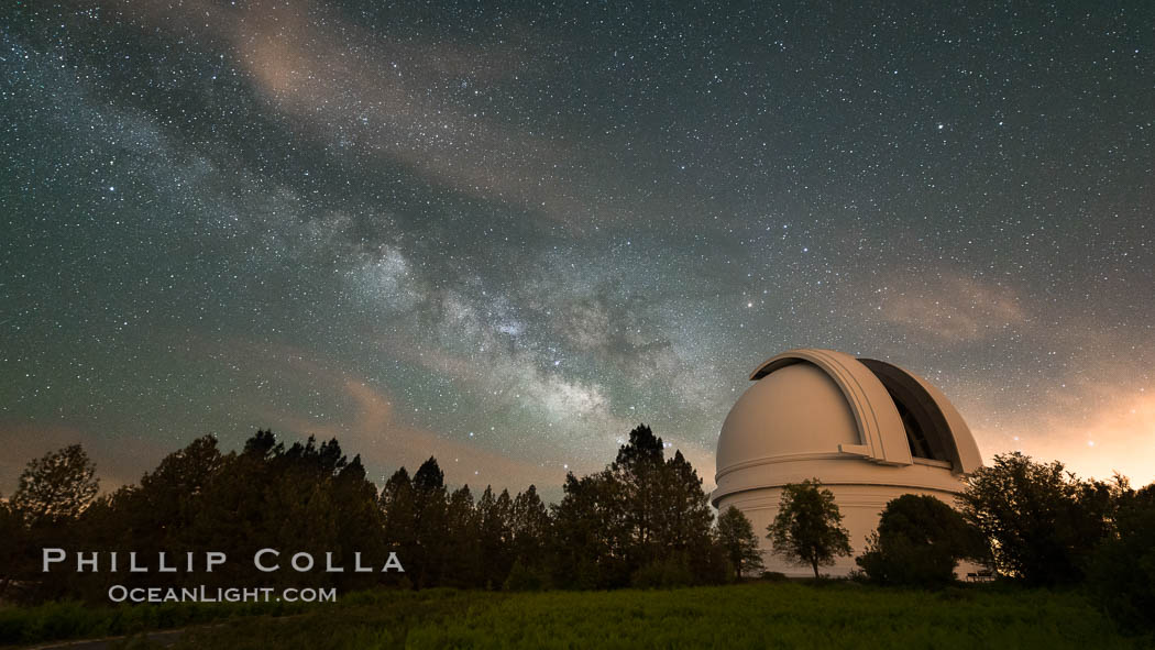 Palomar Observatory at Night under the Milky Way, Panoramic photograph. Palomar Mountain, California, USA, natural history stock photograph, photo id 29346