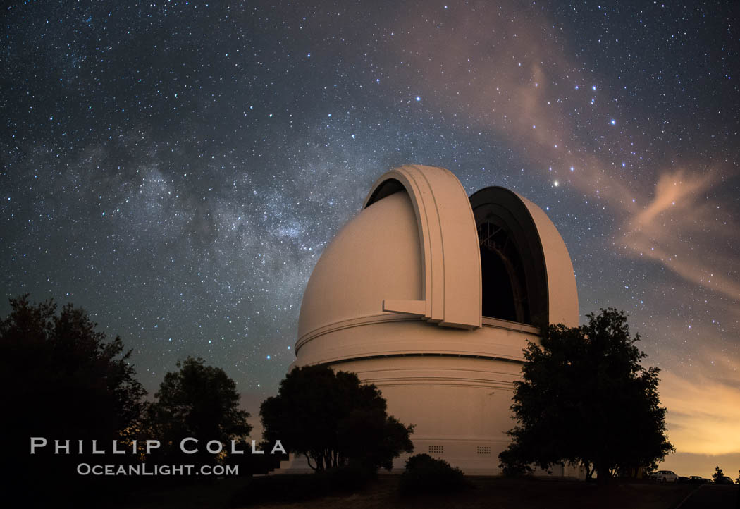 Palomar Observatory at Night under the Milky Way, Panoramic photograph. Palomar Mountain, California, USA, natural history stock photograph, photo id 29339