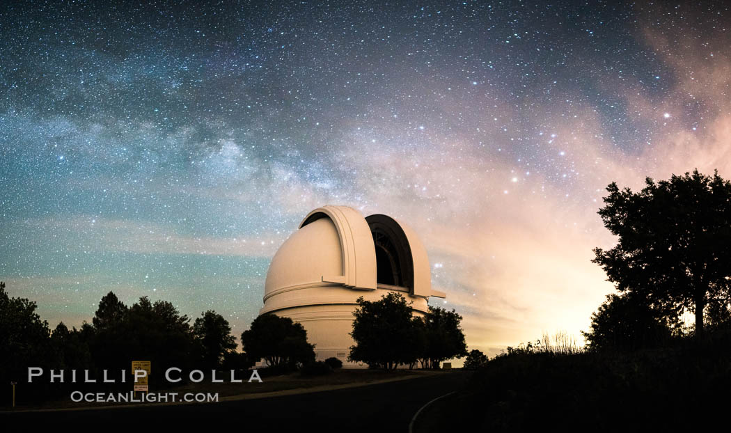 Palomar Observatory at Night under the Milky Way, Panoramic photograph. Palomar Mountain, California, USA, natural history stock photograph, photo id 29343