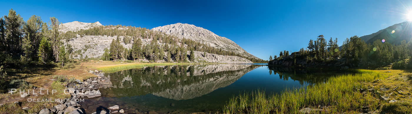 Panorama of Box Lake, morning, Little Lakes Valley, John Muir Wilderness, Inyo National Forest. Little Lakes Valley, Inyo National Forest, California, USA, natural history stock photograph, photo id 31179