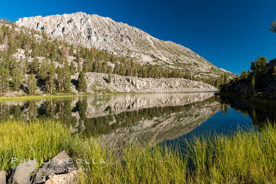 Panorama of Box Lake, morning, Little Lakes Valley, John Muir Wilderness, Inyo National Forest. Little Lakes Valley, Inyo National Forest, California, USA, natural history stock photograph, photo id 31177