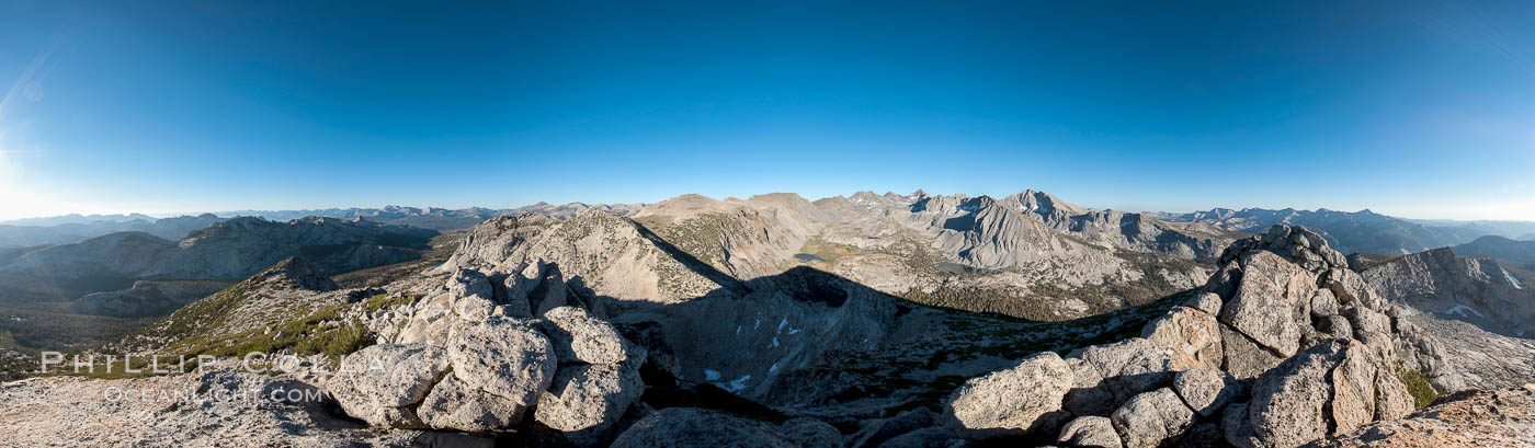 Panoramic view of the Cathedral Range from the summit of Vogelsang Peak (11500').  The shadow of Vogelsang Peak can be seen in the middle of the picture. Yosemite National Park, California, USA, natural history stock photograph, photo id 25751