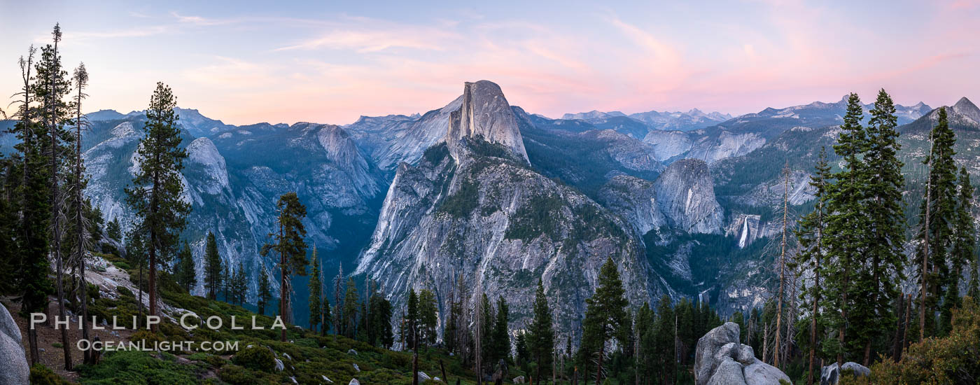 Panoramic view of Half Dome at sunset, Tenaya Canyon and Yosemite High Country, Yosemite National Park. California, USA, natural history stock photograph, photo id 36382