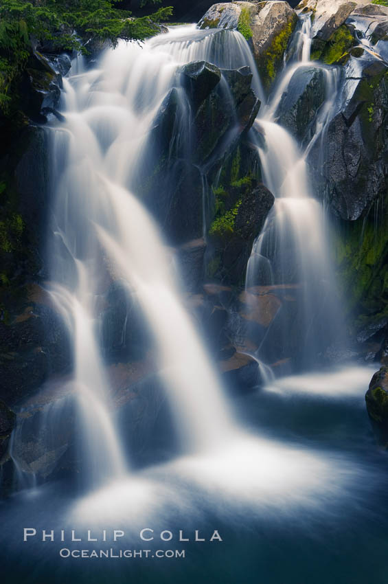 Paradise Falls tumble over rocks in Paradise Creek, Mount Rainier National Park, Washington