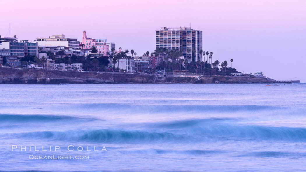 Point La Jolla viewed from Scripps Institution of Oceanography, big waves at sunrise. California, USA, natural history stock photograph, photo id 37480