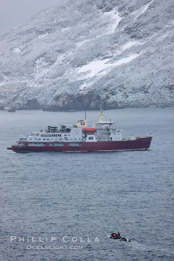 M/V Polar Star at anchor in a snowstorm., natural history stock photograph, photo id 24712