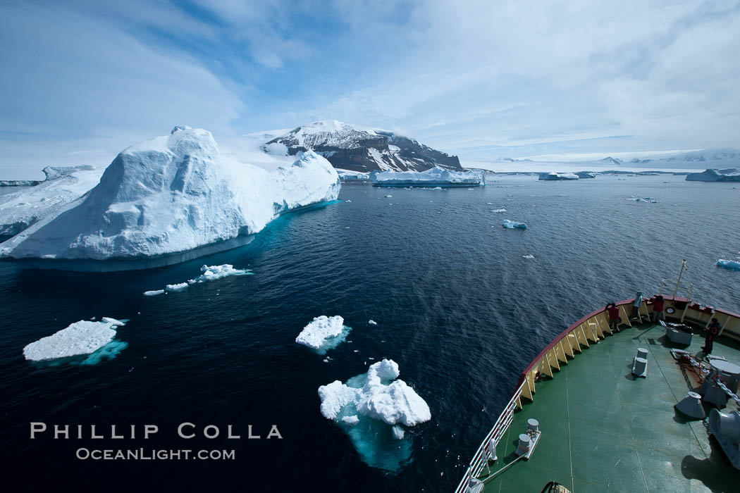 M/V Polar Star passes by icebergs on its way to Brown Bluff in the Antarctic Sound. Antarctic Peninsula, Antarctica, natural history stock photograph, photo id 24808