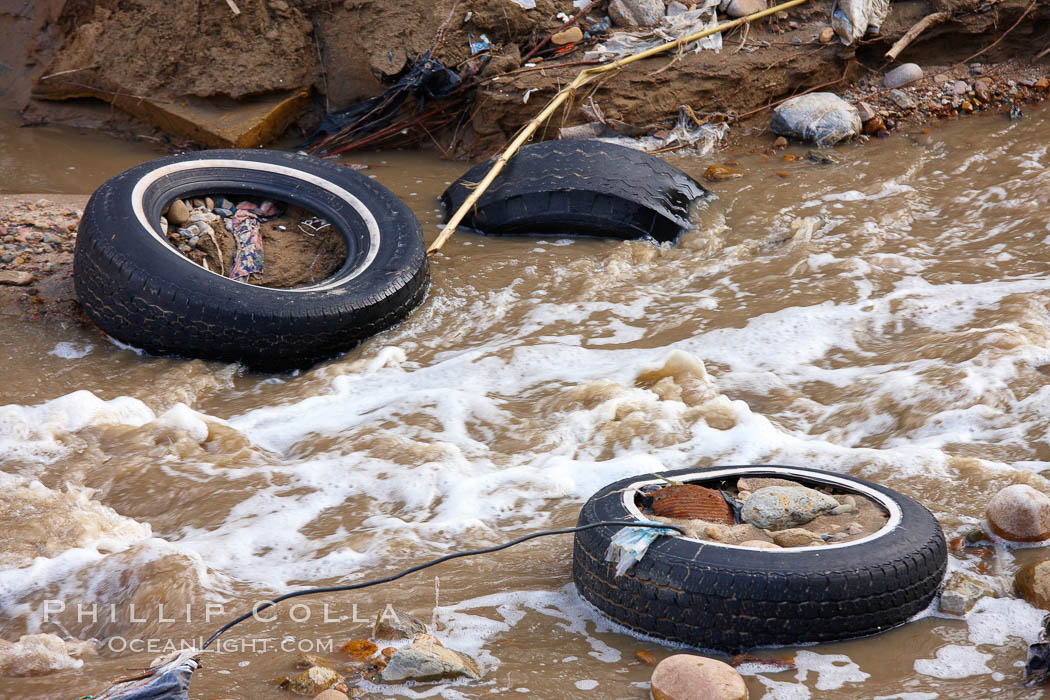 Pollution accumulates in the Tijuana River Valley following winter storms which flush the trash from Tijuana in Mexico across the border into the United States. Imperial Beach, San Diego, California, USA, natural history stock photograph, photo id 22553