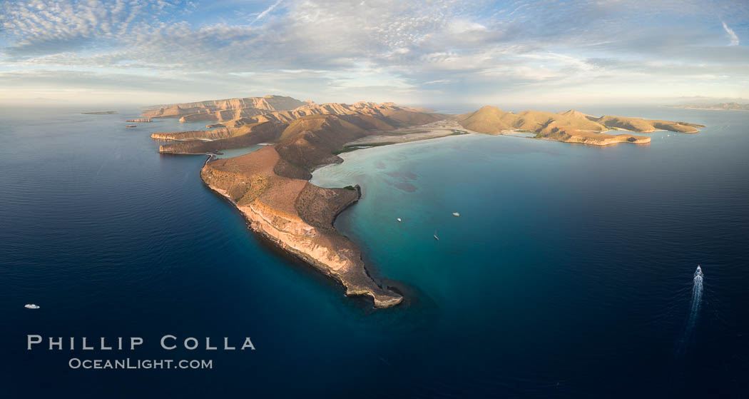 Punta Prieta and San Gabriel Bay, Aerial Photo, Sunset. Isla Espiritu Santo, Baja California, Mexico, natural history stock photograph, photo id 32472