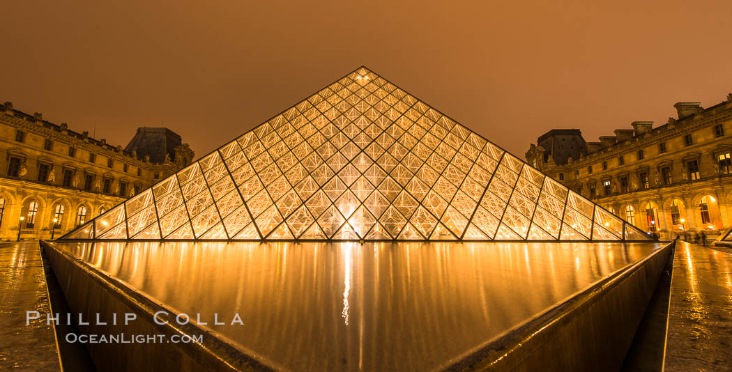 The Louvre Pyramid, Pyramide du Louvre,  large glass and metal pyramid in the main courtyard (Cour Napoleon) of the Louvre Palace (Palais du Louvre) in Paris. Musee du Louvre, France, natural history stock photograph, photo id 28094