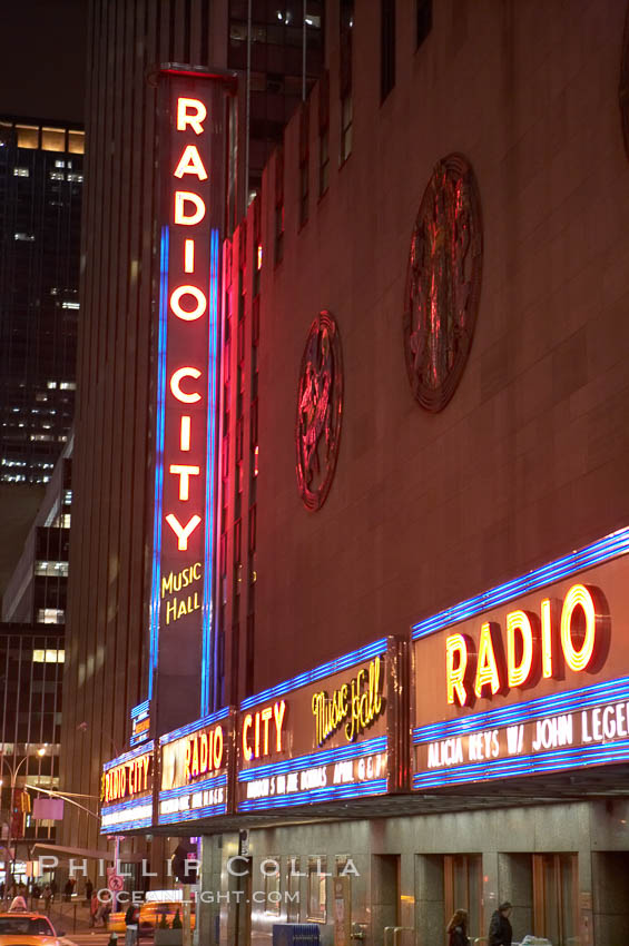 Radio City Music Hall, neon lights, night. New York City, USA, natural history stock photograph, photo id 11173