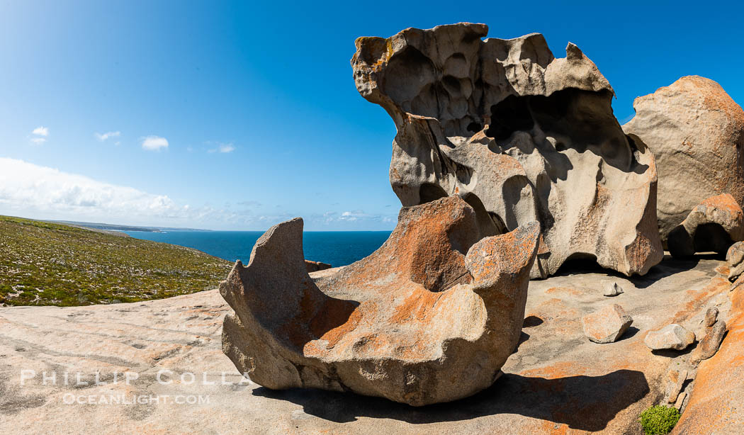 Remarkable Rocks Panoramic Photo. It took 500 million years for rain, wind and surf to erode these rocks into their current form.  They are a signature part of Flinders Chase National Park on Kangaroo Island, South Australia., natural history stock photograph, photo id 39262