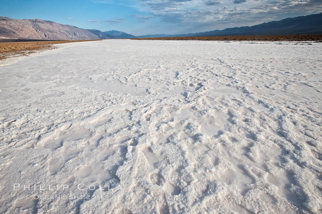 A river of salt flows across Death Valley, toward the lowest point in the United States at Badwater. Death Valley National Park, California, USA, natural history stock photograph, photo id 25300