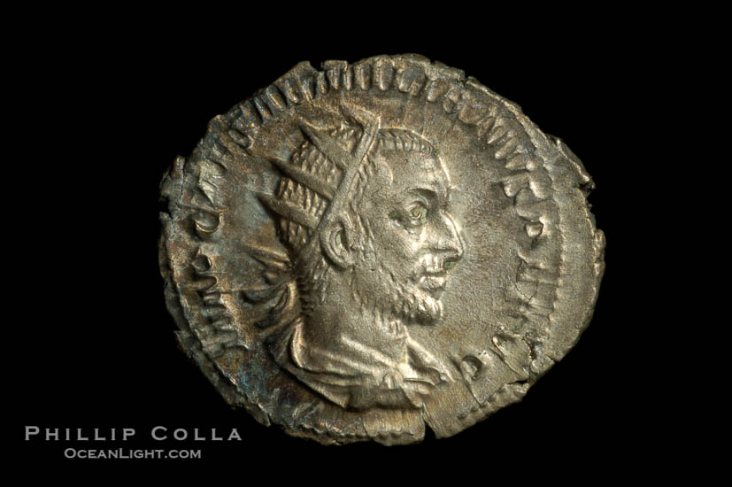 Roman emperor Aemillian (253 A.D.), depicted on ancient Roman coin (silver, denom/type: Antoninianus)., natural history stock photograph, photo id 06610