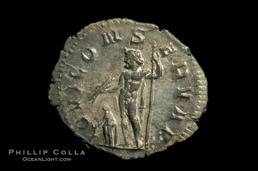 Roman emperor Aemillian (253 A.D.), depicted on ancient Roman coin (silver, denom/type: Antoninianus)., natural history stock photograph, photo id 06611