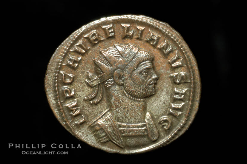 Photo of Roman emperor Aurelian (270-275 A.D.), depicted on