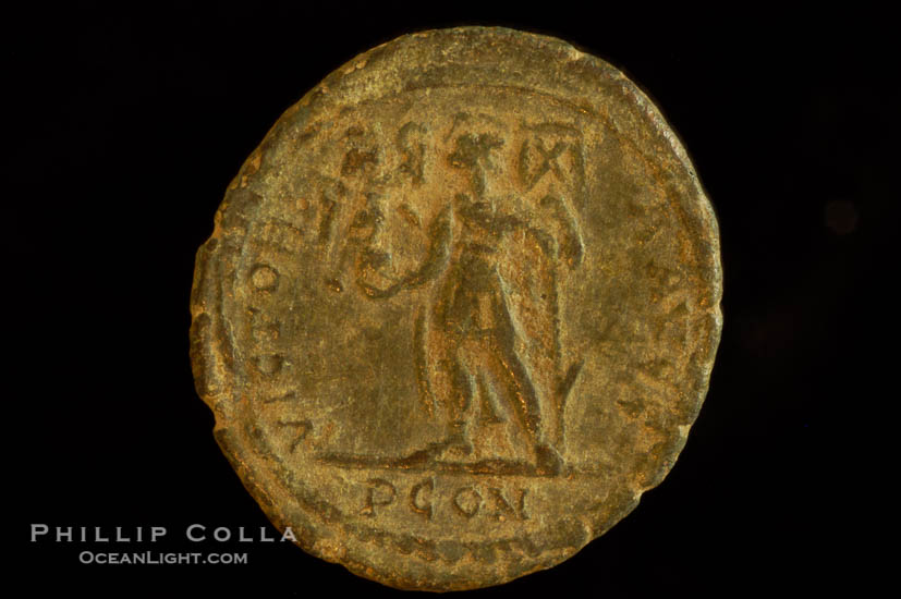 Roman emperor Magnus Maximus (383-388 A.D.), depicted on ancient Roman coin (bronze, denom/type: AE2)., natural history stock photograph, photo id 06732