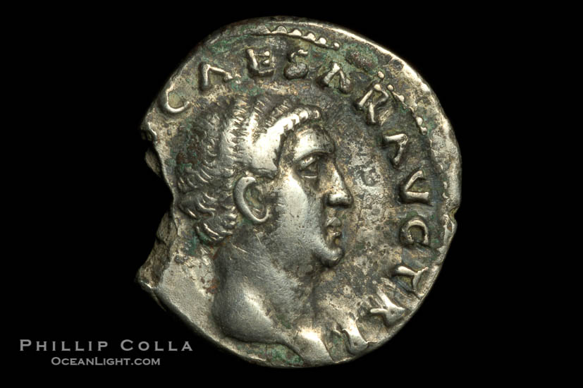 Roman emperor Otho (69 A.D.), depicted on ancient Roman coin (silver, denom/type: Denarius)., natural history stock photograph, photo id 06536