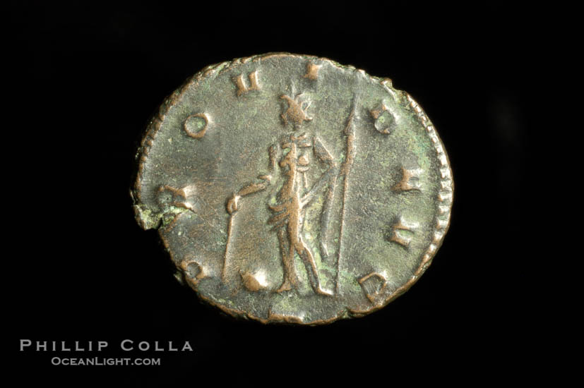 Roman emperor Quintillus (270 A.D.), depicted on ancient Roman coin (bronze, denom/type: Antoninianus)., natural history stock photograph, photo id 06630