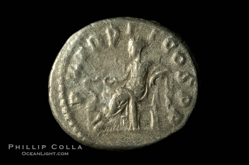 Roman emperor Severus Alexander (222-235 A.D.), depicted on ancient Roman coin (silver, denom/type: Denarius)., natural history stock photograph, photo id 06591