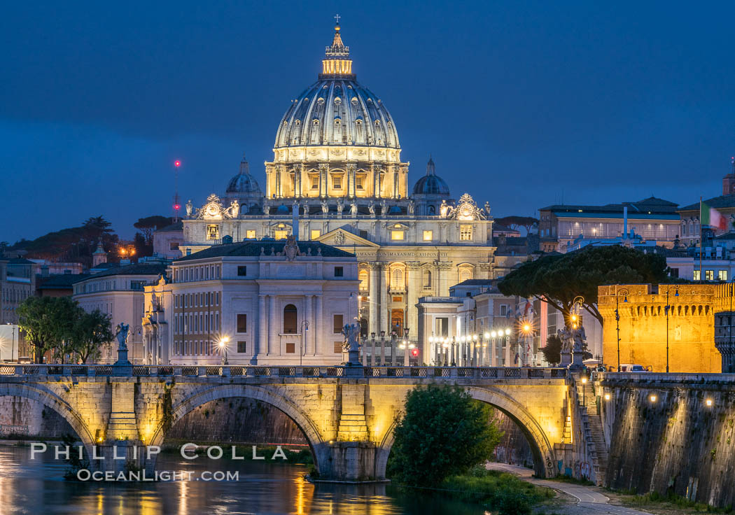 Saint Peter's Basilica over the Tiber River, Vatican City. Rome, Italy, natural history stock photograph, photo id 35553