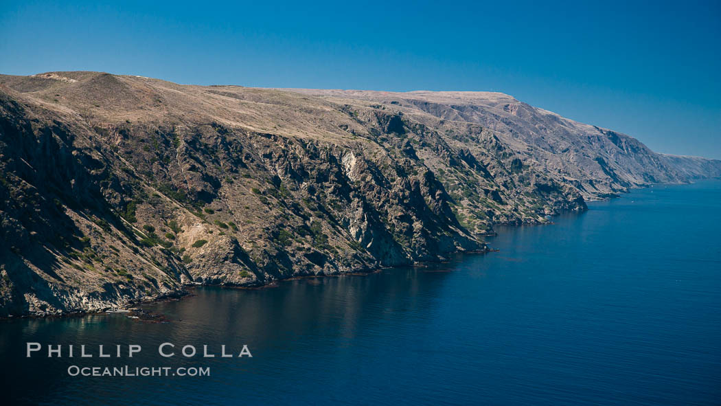 San Clemente Island, aerial photo, steep cliffs and mountainous terrain on the south eastern shore of the island. California, USA, natural history stock photograph, photo id 25981