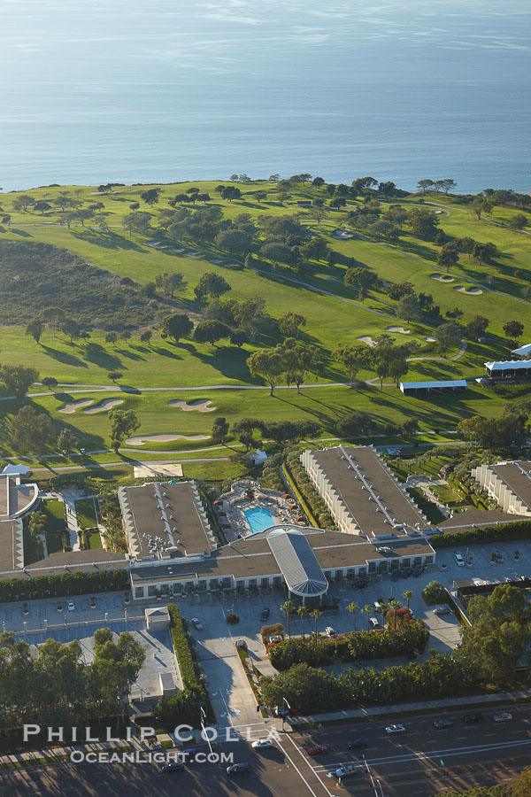 Torrey Pines Lodge and Torrey Pines Golf Course, with the Pacific Ocean in the distance., natural history stock photograph, photo id 22424