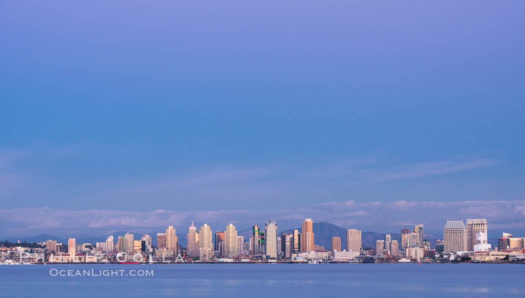 San Diego Bay and Skyline at sunset, viewed from Point Loma, panoramic photograph. California, USA, natural history stock photograph, photo id 30212
