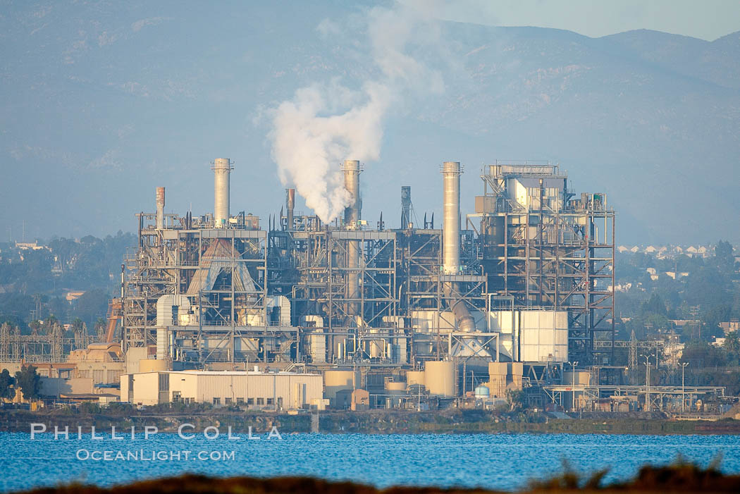 Factory produces steam near the San Diego Bay National Wildlife Refuge, San Diego. California, USA, natural history stock photograph, photo id 17473