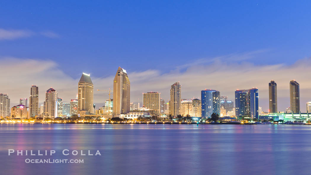 San Diego bay and skyline at sunrise, viewed from Coronado Island., natural history stock photograph, photo id 27178