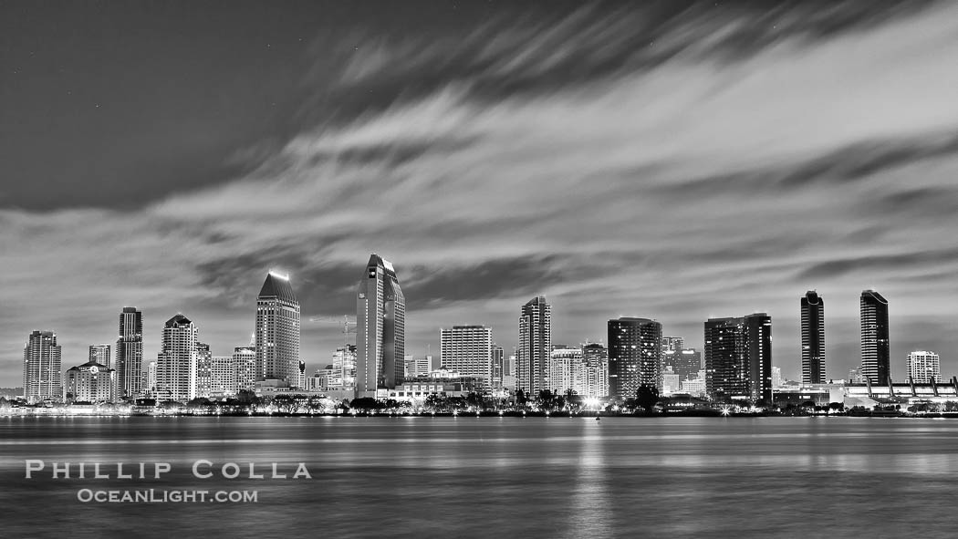 San Diego bay and skyline at sunrise, viewed from Coronado Island., natural history stock photograph, photo id 27172