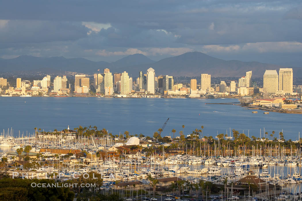 San Diego harbor skyline, late afternoon. California, USA, natural history stock photograph, photo id 15674